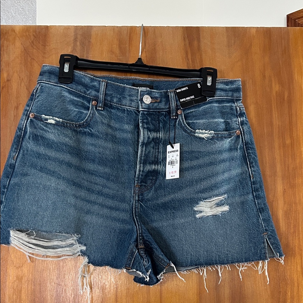 Express Ripped Blue Jean Shorts